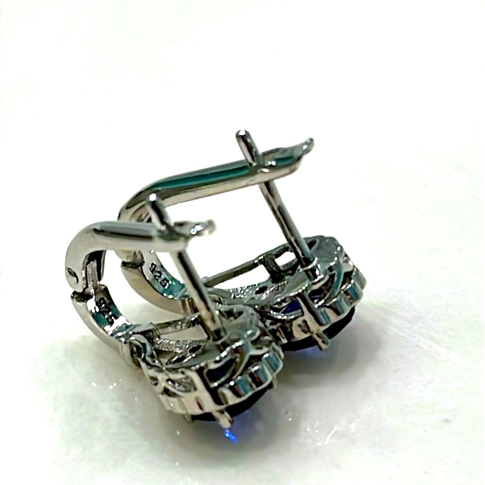 1ct Genuine Sapphires 14KGP Earrings - Picture 4 of 5